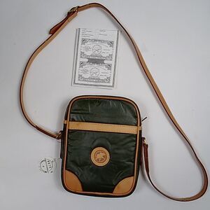 VTG,HUNTING WORLD Nylon Leather Crossbody Bag Green And Tan $200 FOR ONE